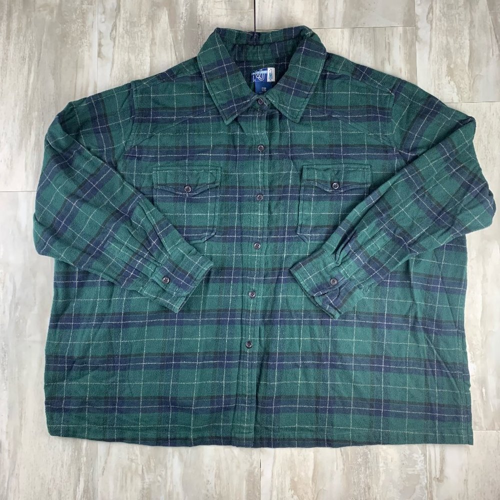 Venezia Jeans Green Plaid Flannel Long Sleeve Double Pocket Shirt - Size 26/28
